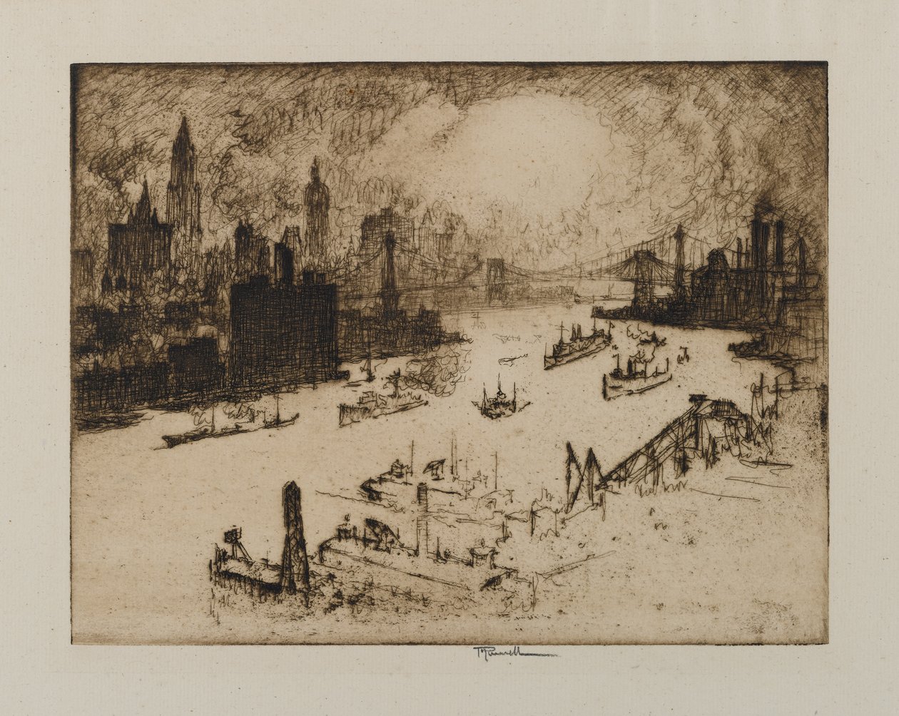 Sonnenuntergang von der Williamsburg Bridge, 1915 von Joseph Pennell