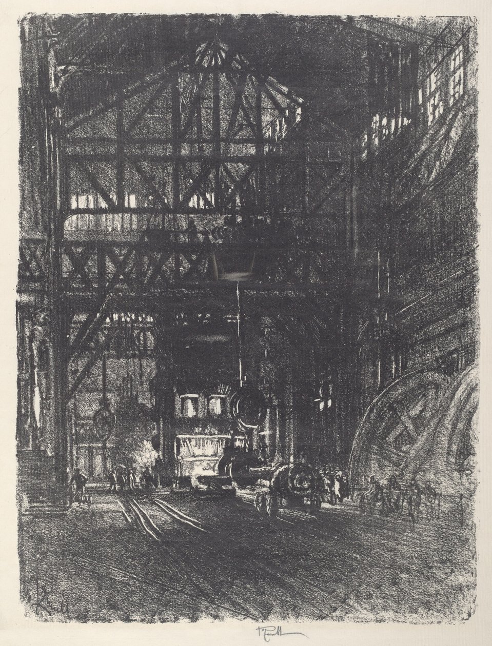 Die Panzerplattenpresse, 1917 von Joseph Pennell