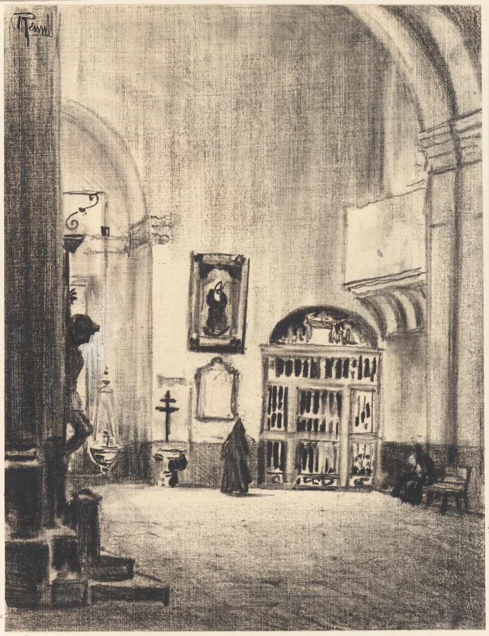 Das Taufbecken von Cervantes, Santa Maria la Mayor, Alcalá von Joseph Pennell