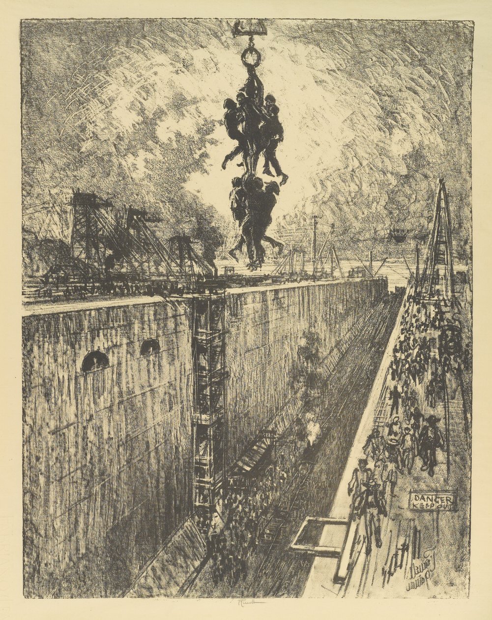 Das Ende des Tages, Gatun-Schleuse, 1912 von Joseph Pennell