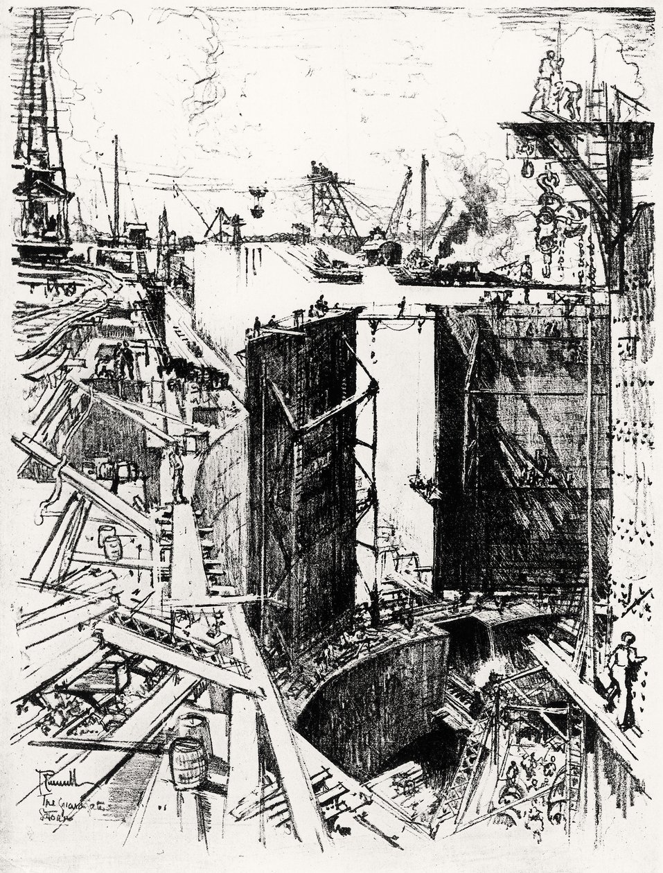 Das Schleusentor in Gatun, Tafel V aus Der Panamakanal von Joseph Pennell, 1912 von Joseph Pennell