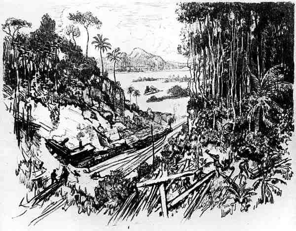 Der Dschungel: Die alte Eisenbahn, Platte VIII aus Der Panamakanal von Joseph Pennell, 1912 von Joseph Pennell