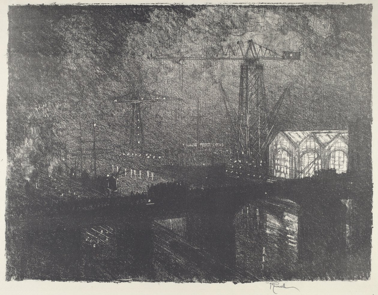 Die Geschäfte bei Nacht, Schichtwechsel, 1916 von Joseph Pennell