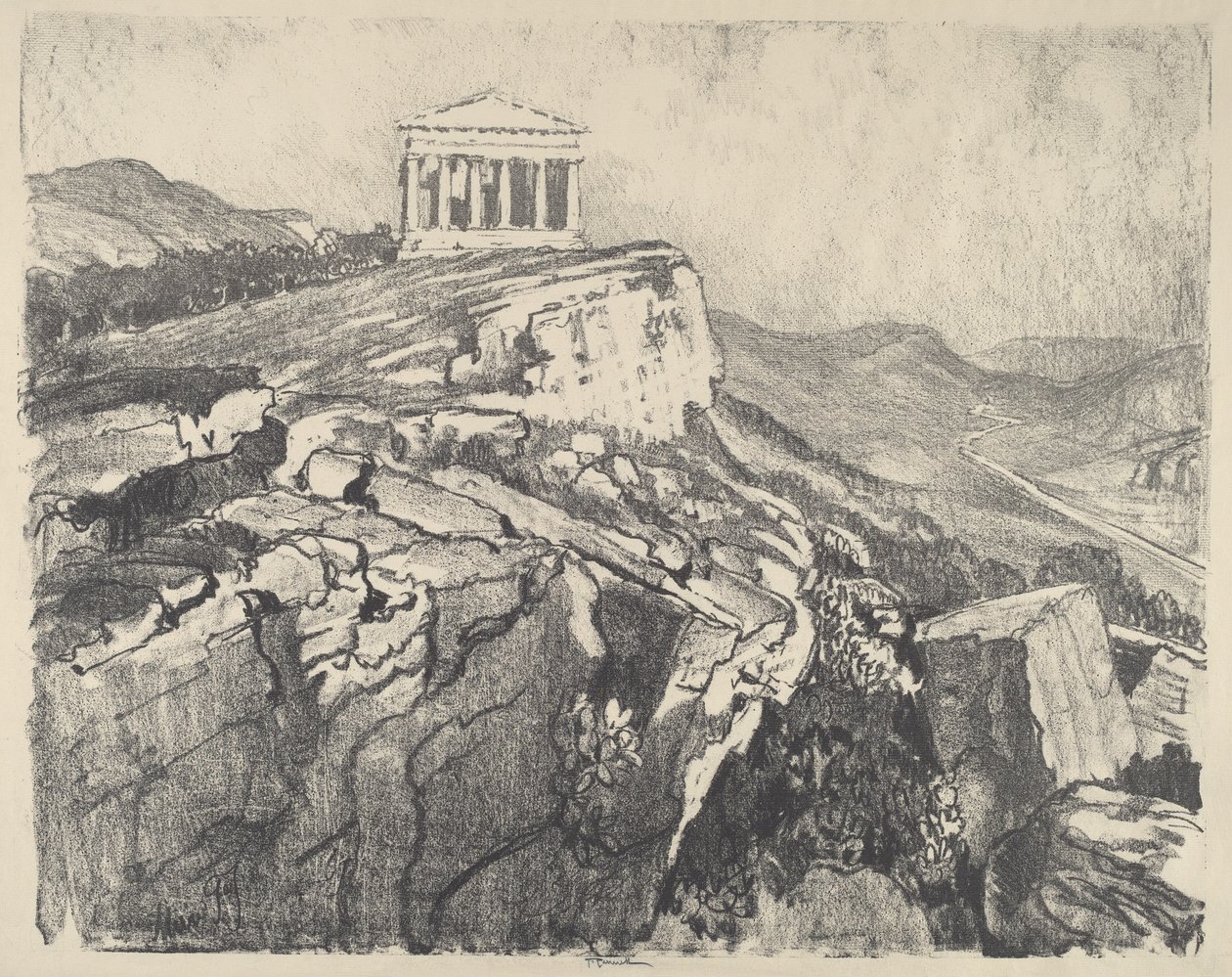 Der Tempel der Eintracht an der Mauer, Girgenti, 1913 von Joseph Pennell