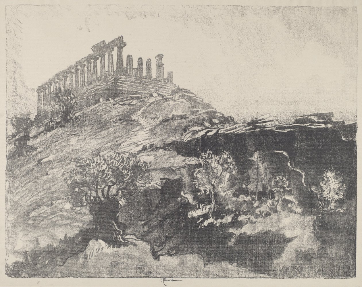 Der Tempel der Eintracht an der Wand, Girgenti, 1913 von Joseph Pennell