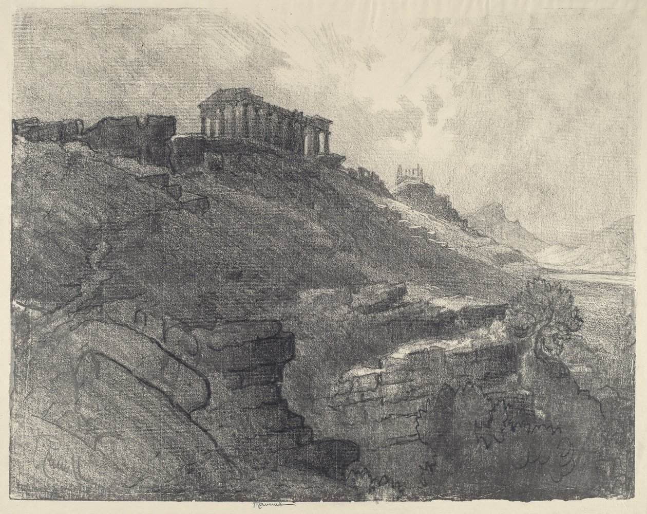 Die Tempel an der Wand, Girgenti, 1913 von Joseph Pennell