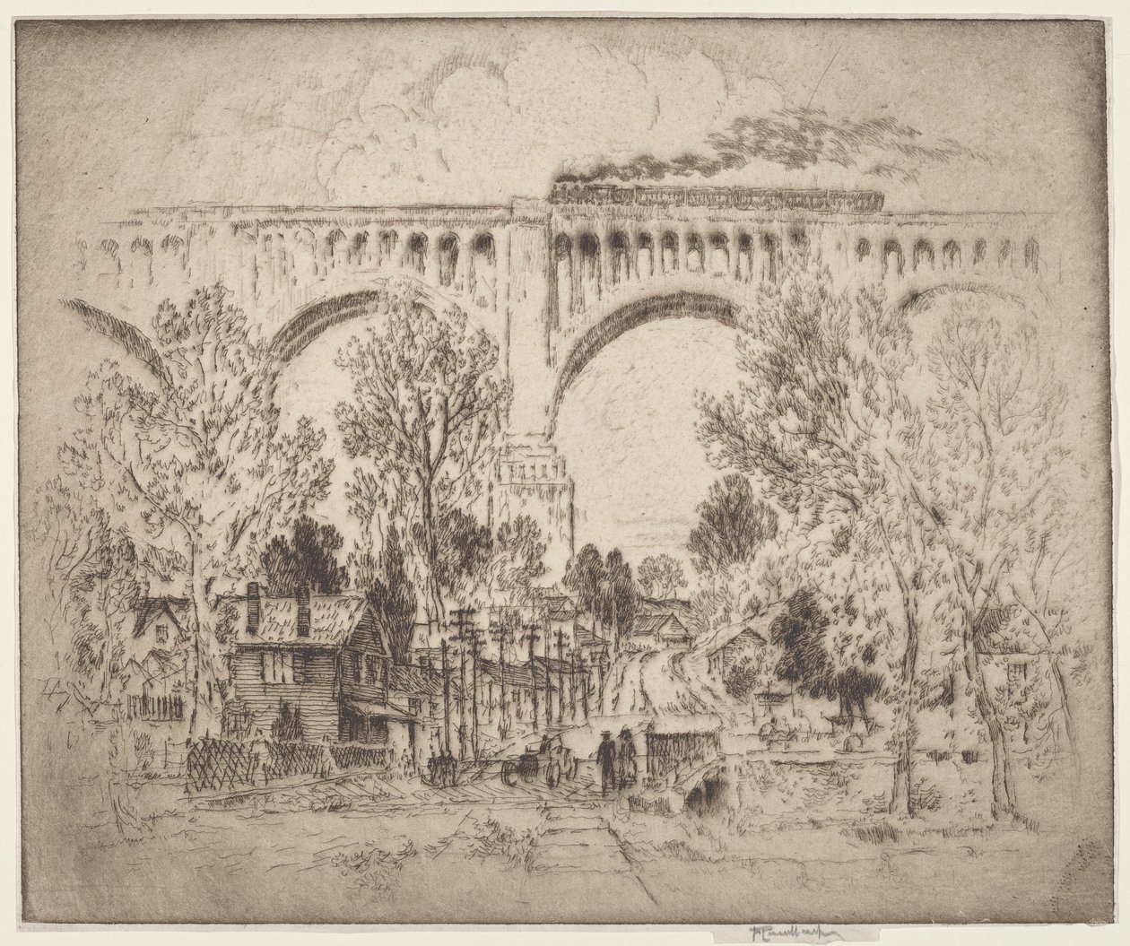Das Viadukt, D., L. & W. in Nicholson, Pa. von Joseph Pennell