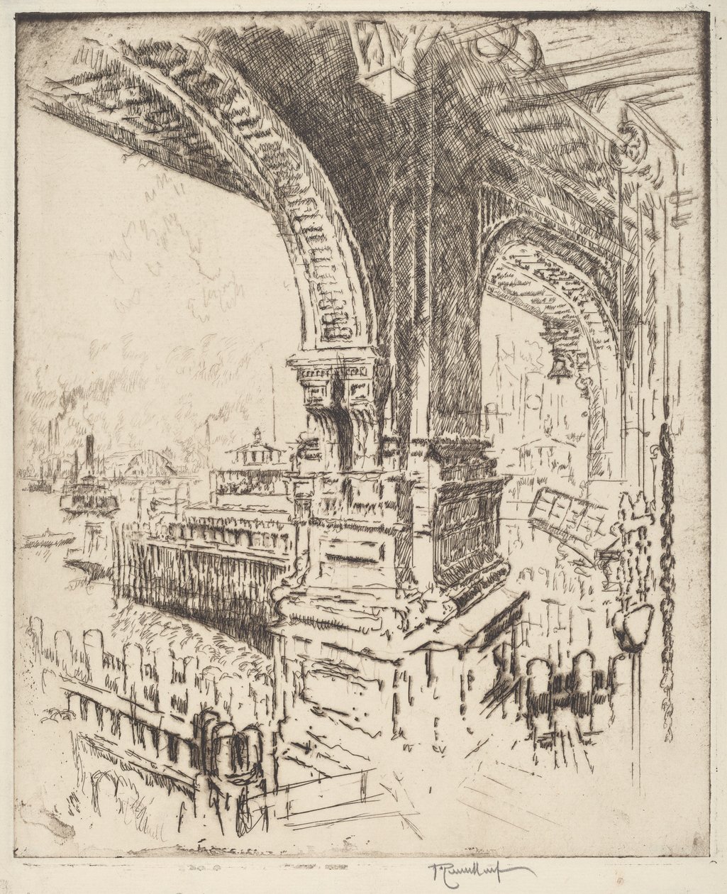 Auf der Fähre, Cortlandt Street, New York von Joseph Pennell