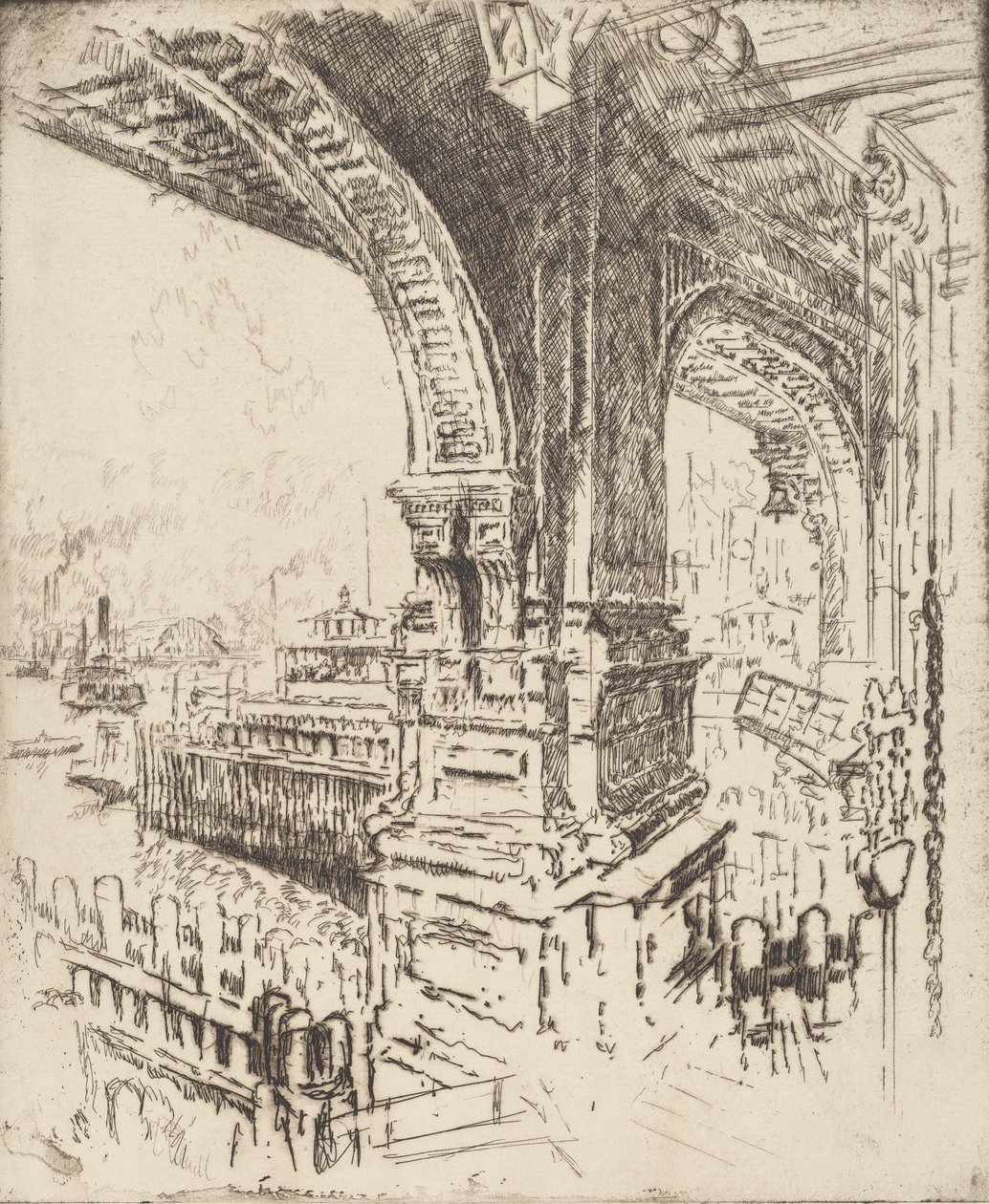 Innerhalb der Fähre, Cortlandt Street, New York von Joseph Pennell
