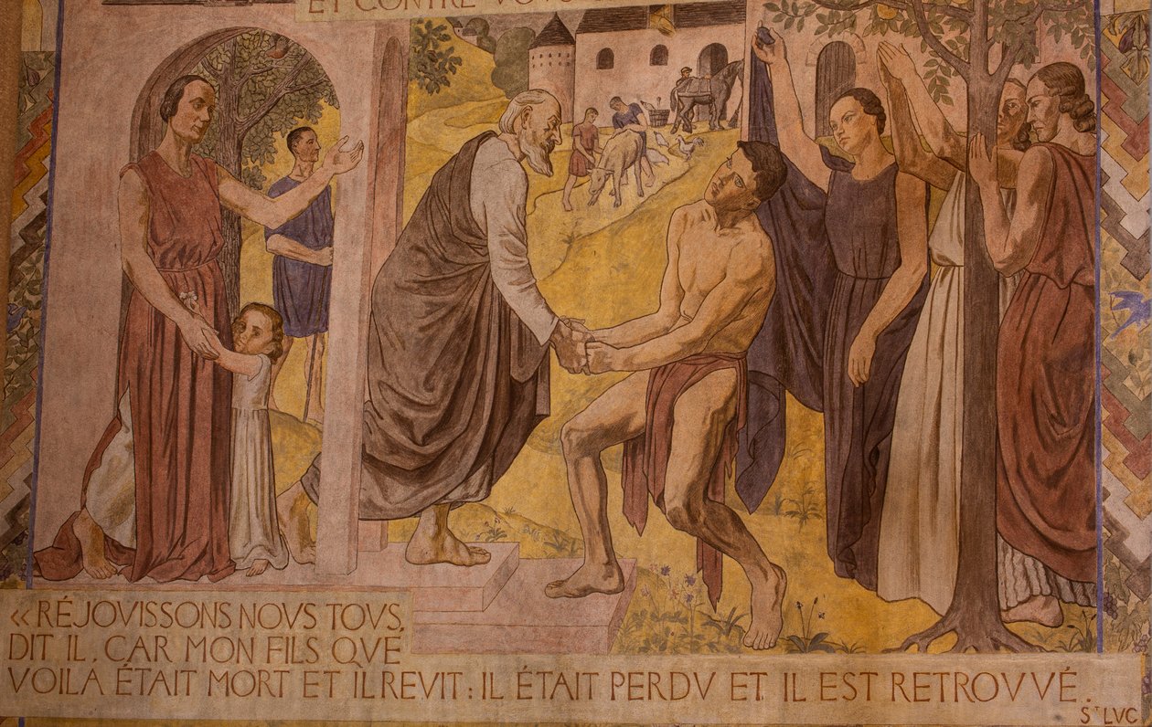 Der verlorene Sohn. Fresko in der Kathedrale von Nanterre von Joseph Radan