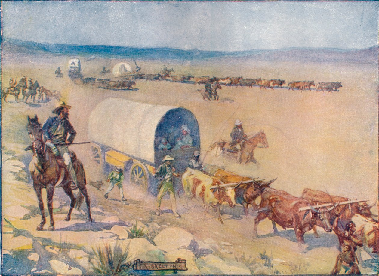 Die Ochsenkarren zogen langsam über die welligen Ebenen, um 1908, um 1920 von Joseph Ratcliffe Skelton