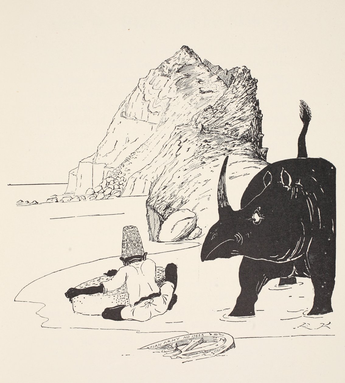 Der Parsee beginnt seinen Kuchen auf der unbewohnten Insel zu essen, Illustration aus 