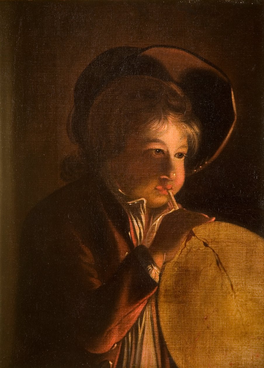 Junge, der bei Kerzenlicht eine Blase bläst von Joseph Wright of Derby