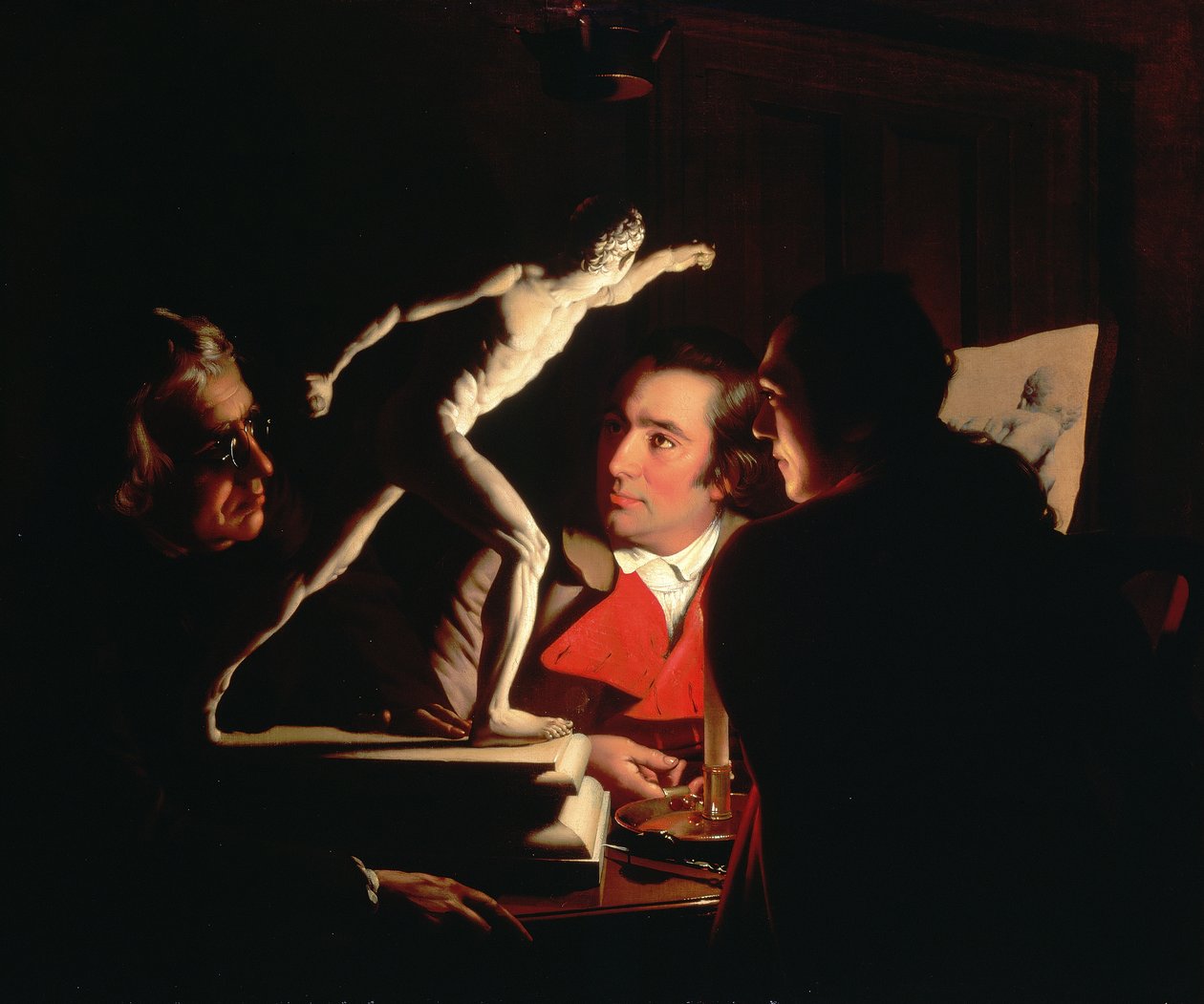 Drei Personen betrachten den Gladiator bei Kerzenlicht, ca. 1764-65 von Joseph Wright of Derby