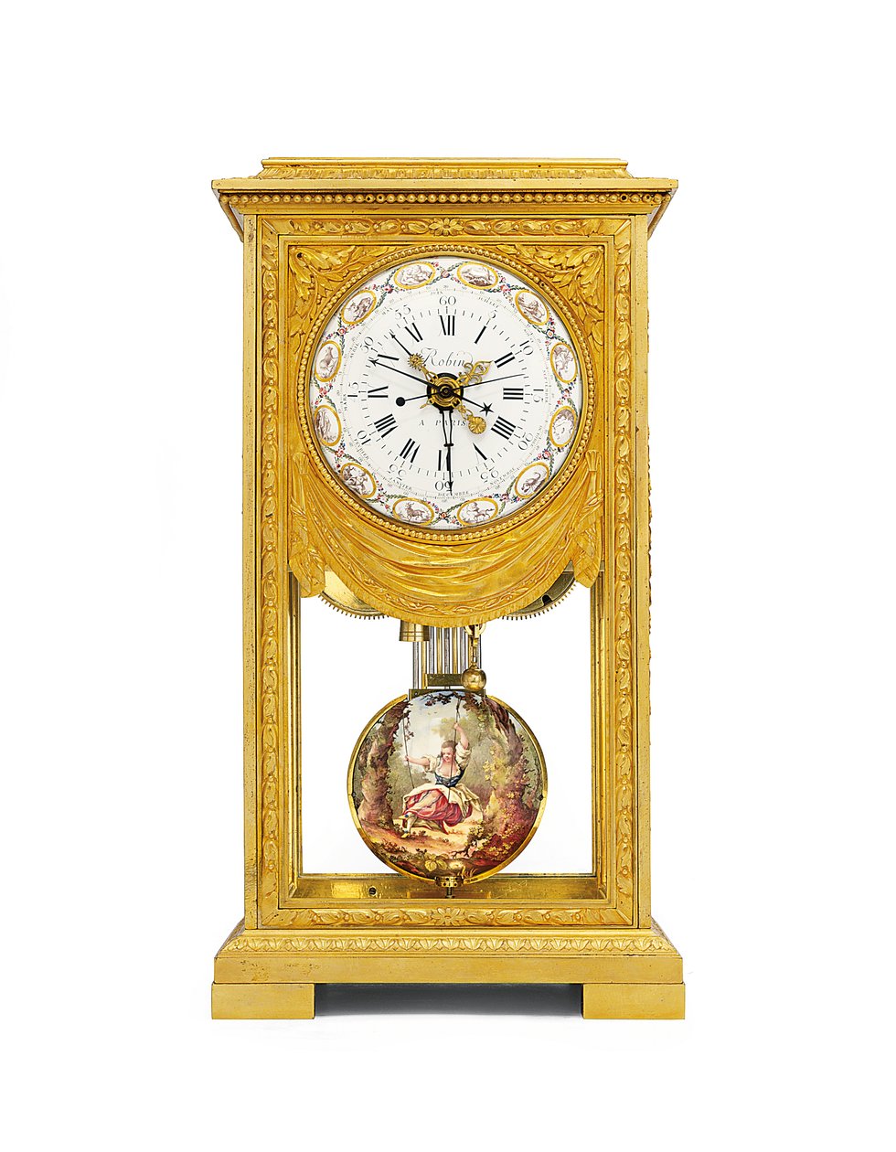 Louis XVI Monatsgehender Mittel- und Sonnenuhren-Kaminregulator mit Remontoire von Joseph and Robin Robert  Coteau