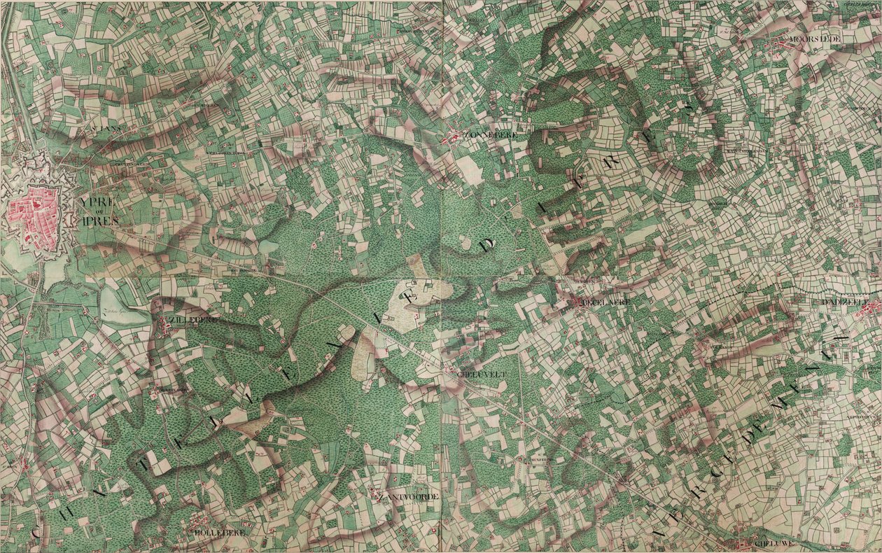 Karte von Ypre ou Ipres - Ieper von Joseph de Ferraris
