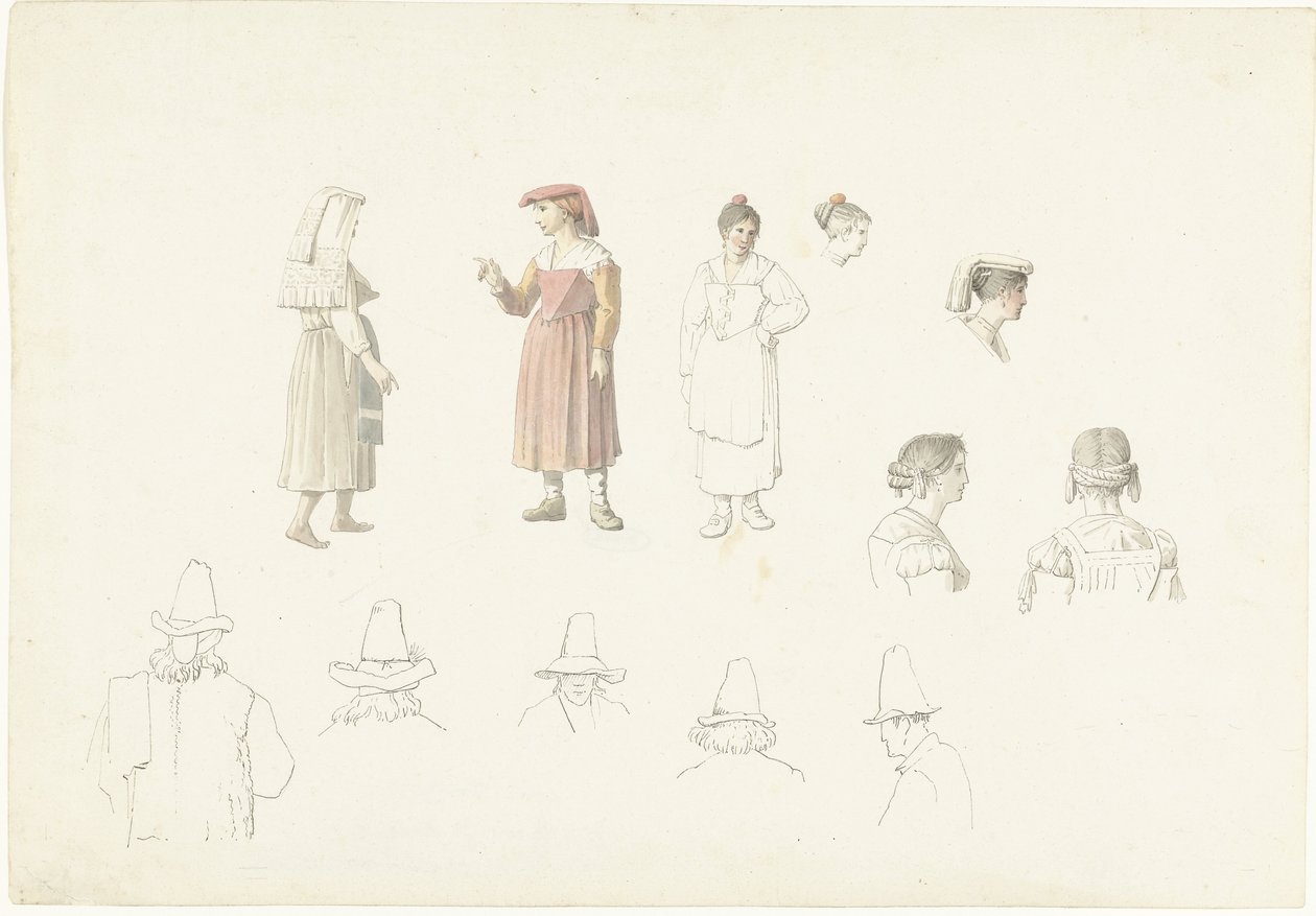 Studienblatt mit italienischen Bauern und Bäuerinnen von Josephus Augustus Knip
