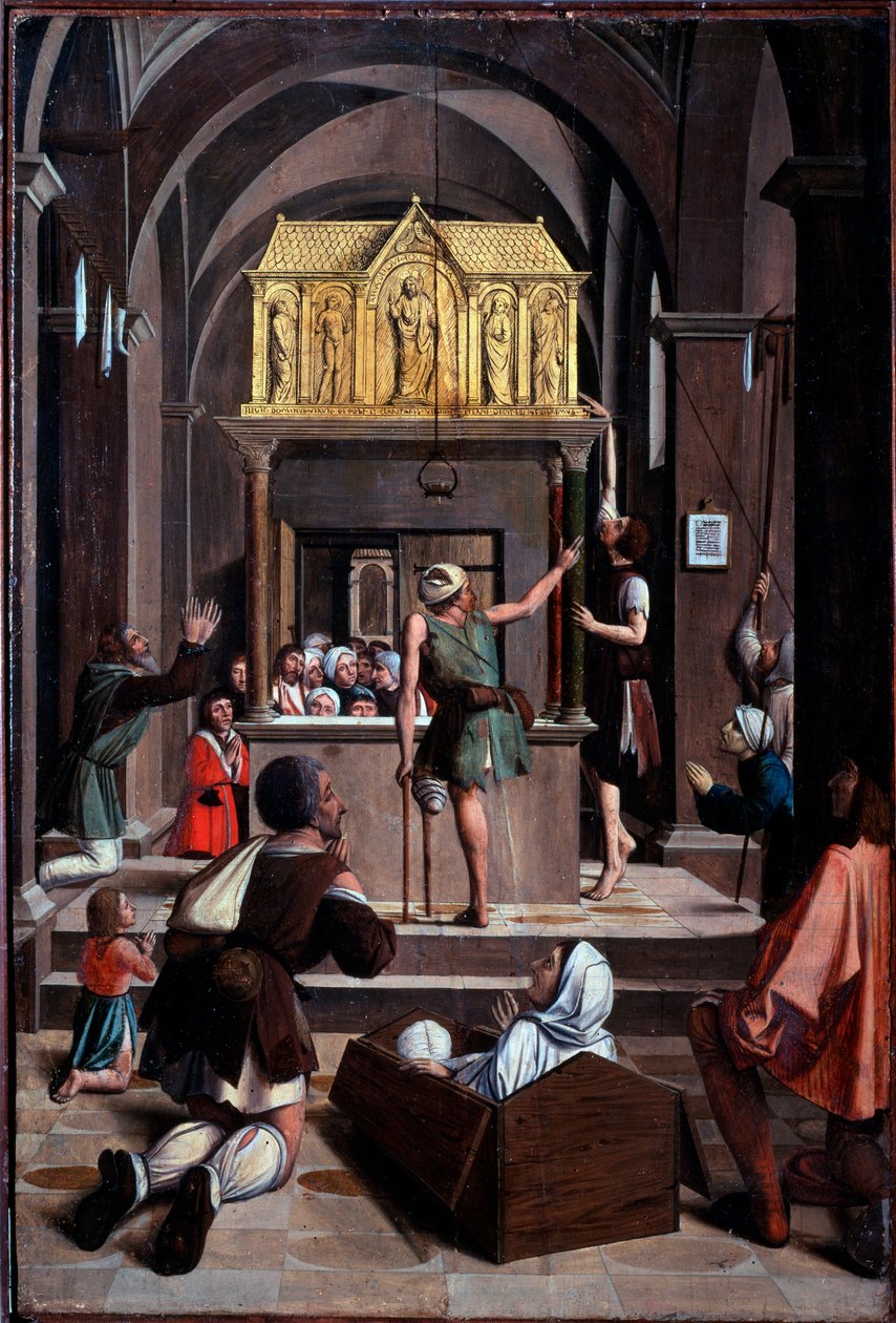 Leben des Heiligen Sebastian: Pilger am Grab des Heiligen Sebastian von Josse (fl.1493 1508) Lieferinxe