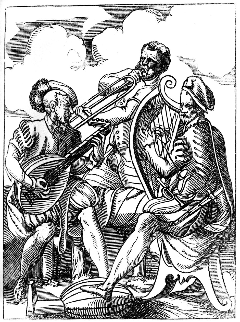 Ein Gitarrist, ein Lautenspieler und ein Posaunist, 16. Jahrhundert, 1849 von Jost Amman
