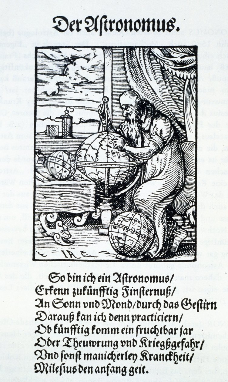 Ein Astronom mit einem Vers von Hans Sachs, veröffentlicht Frankfurt 1568 von Jost Amman