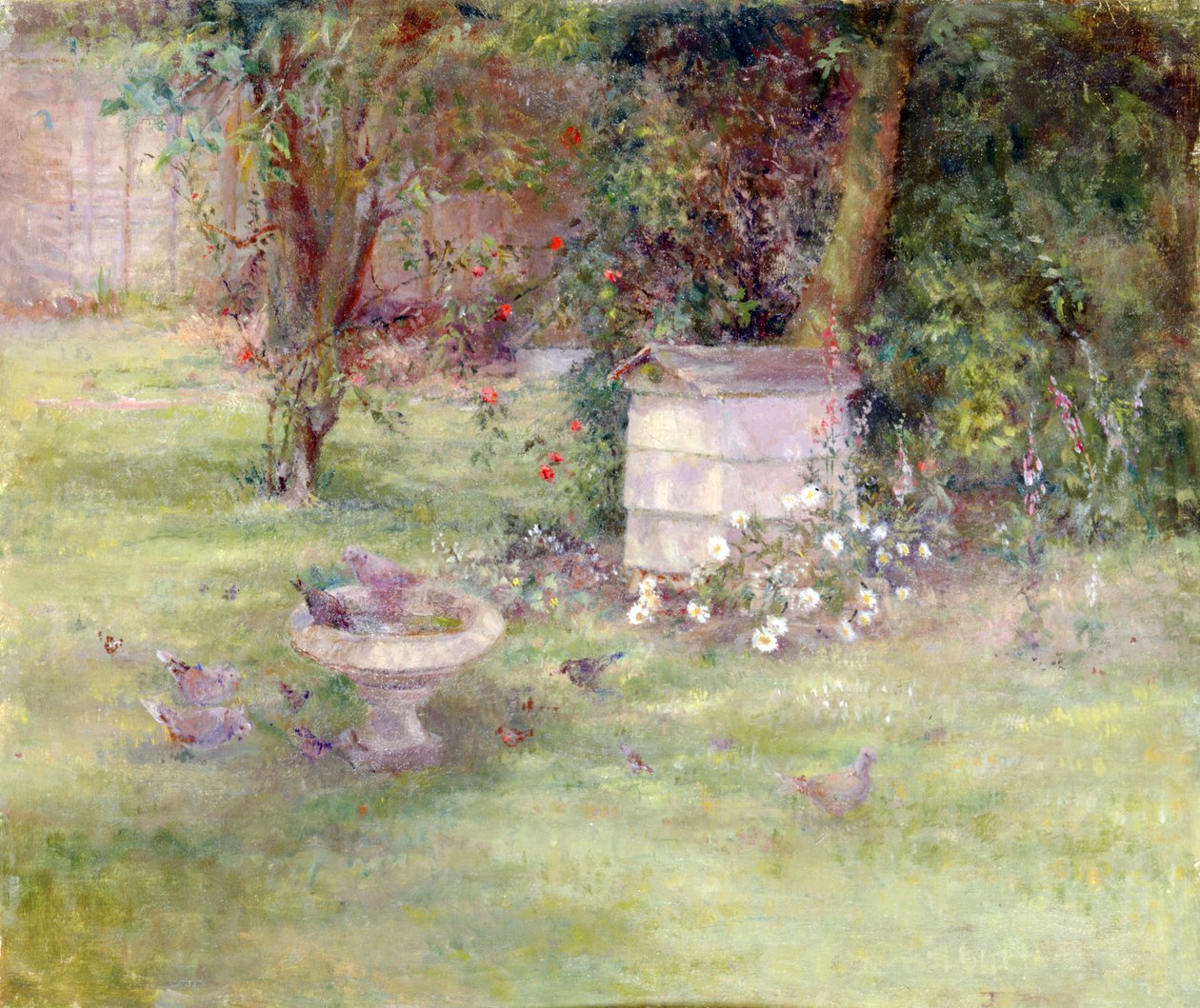 Vogelbad im Hof von Joyce Haddon