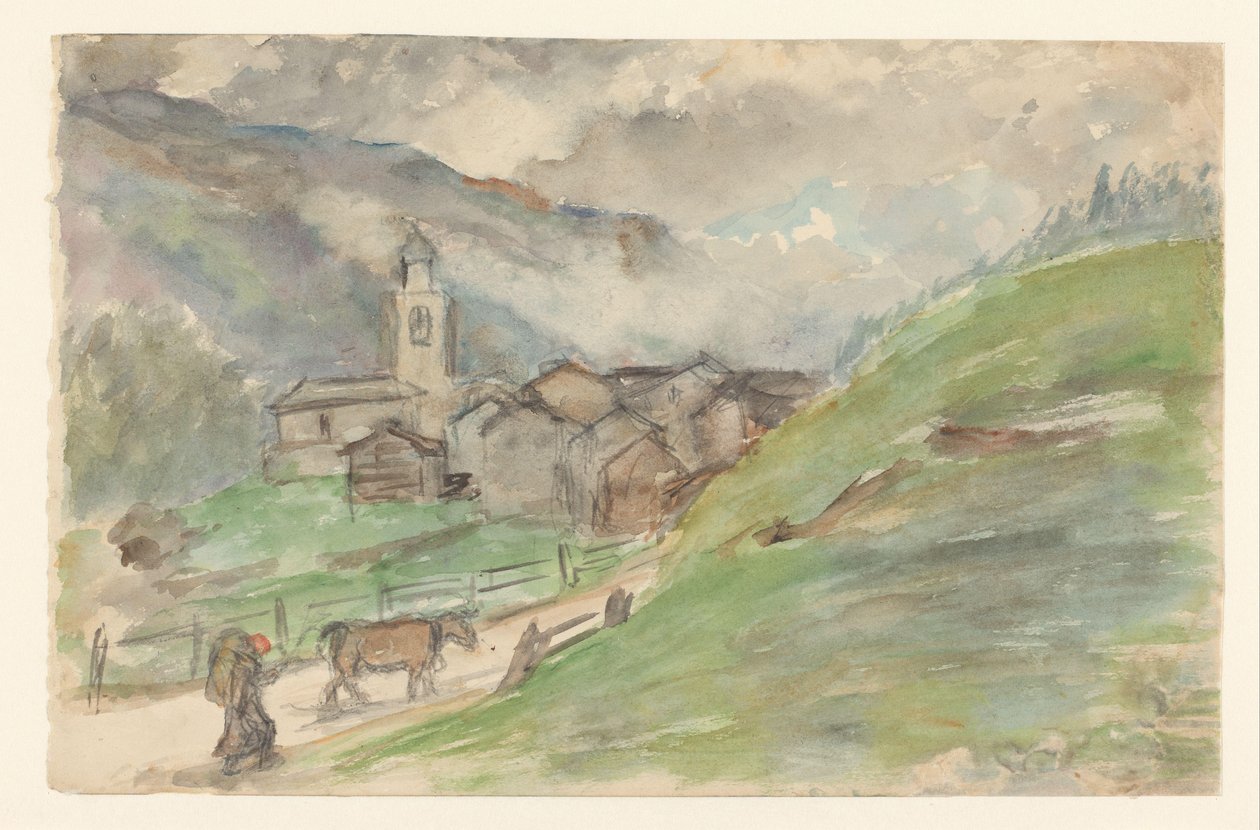 Bergdorf mit Kirche von Jozef Israëls