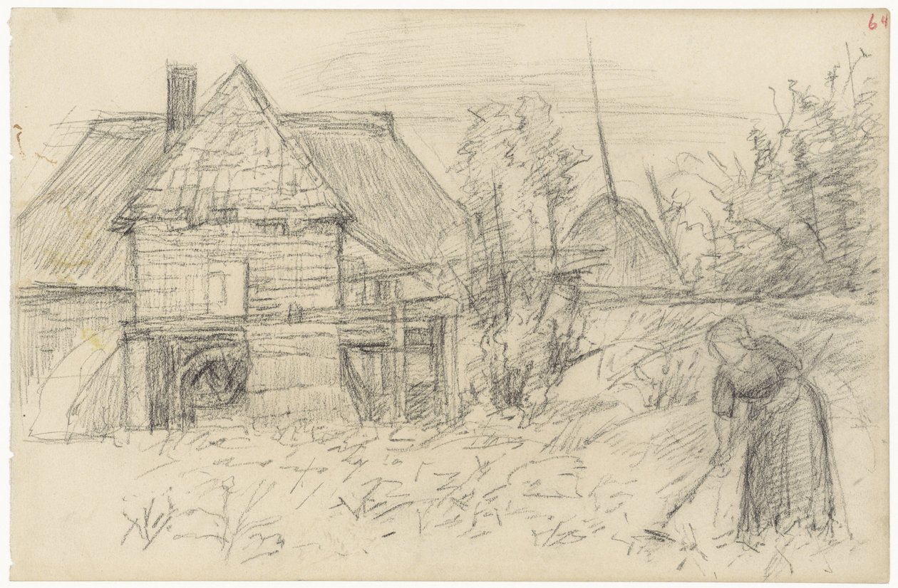 Wassermühle mit harkender Frau von Jozef Israëls