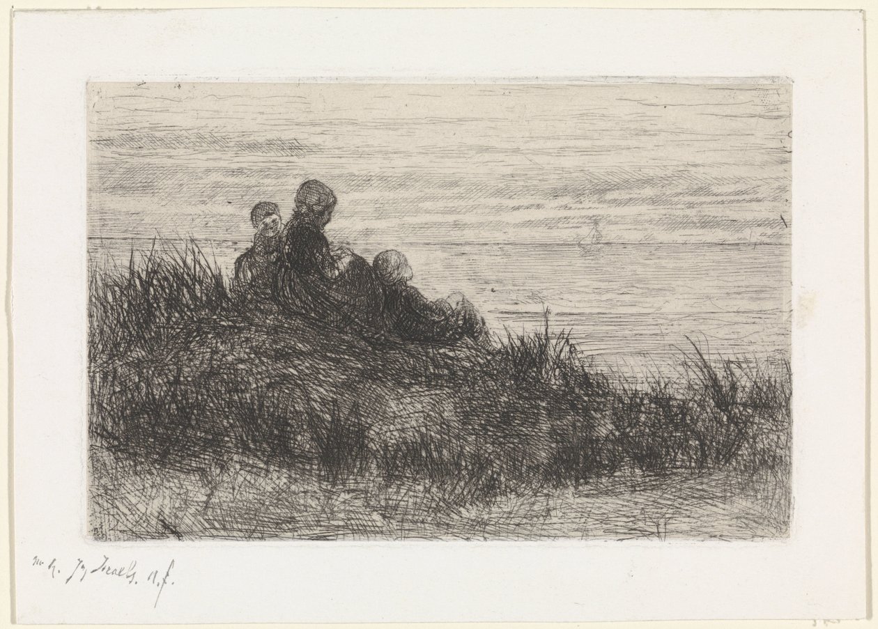 Dünenlandschaft mit Mutter und Kindern von Jozef Israëls (signed by artist)