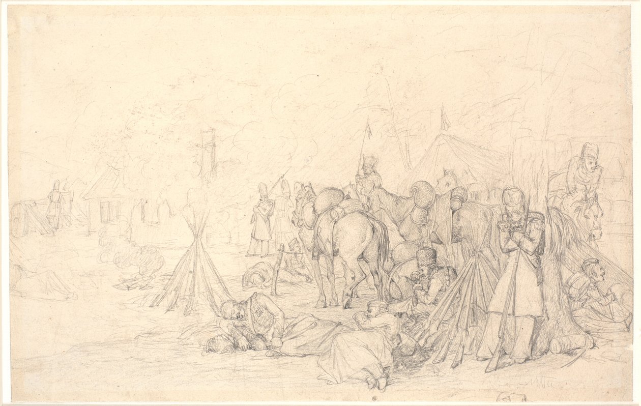 Franzosen biwakieren auf dem Schlachtfeld nach einer Schlacht von Jørgen V. Sonne