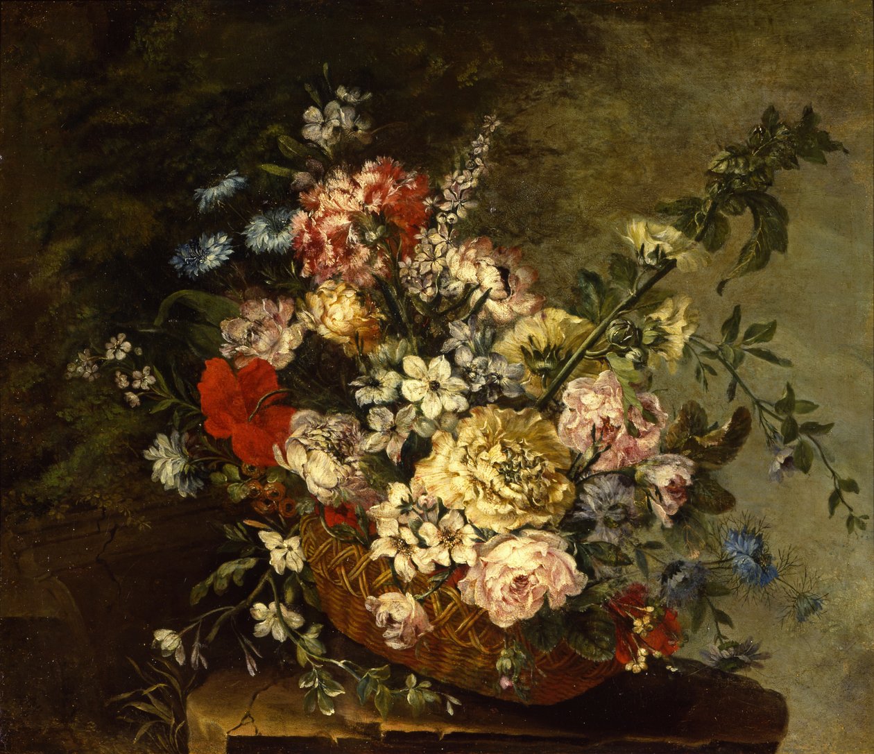 Stillleben mit Blumen in einem Korb, ca. 1780-1790 von Juan Bautista Romero