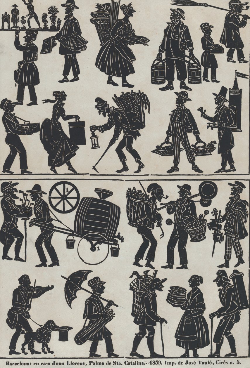 Blatt 3 der Figuren für chinesische Schattenspiele, 1859 von Juan Llorens