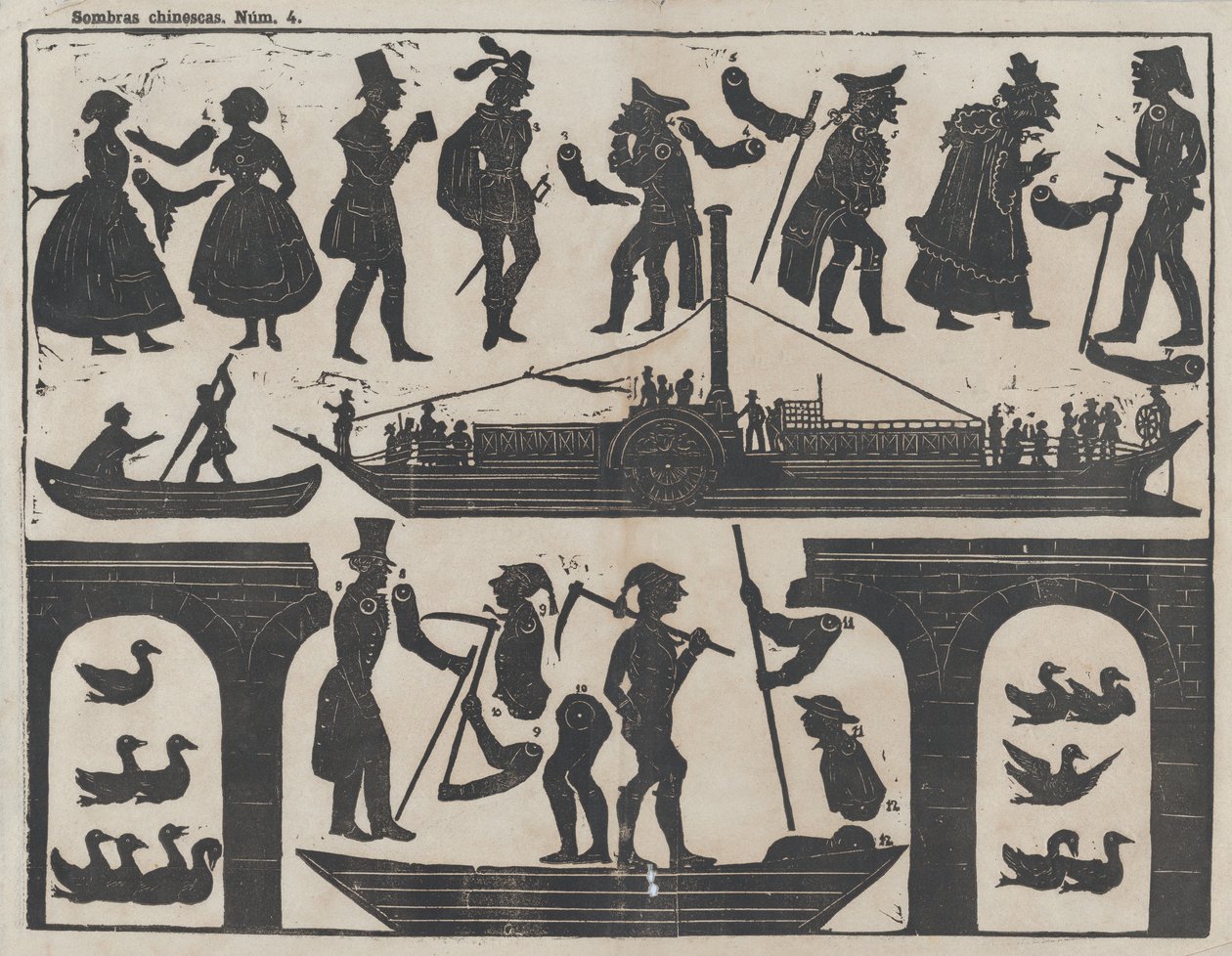 Blatt 4 von Figuren für chinesische Schattenspiele, ca. 1850-70 von Juan Llorens