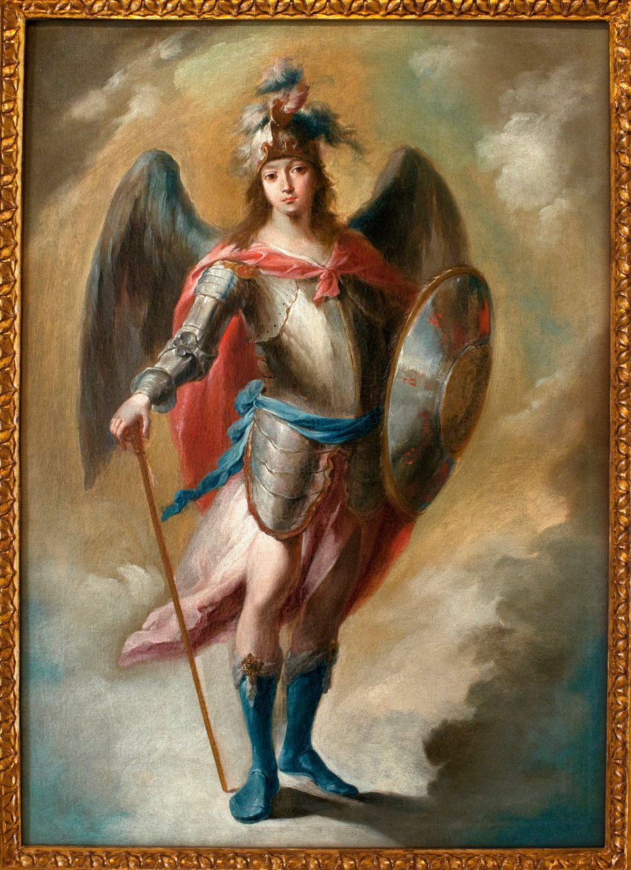 Der Erzengel Michael - Gemälde von Juan de Espinal (1714-1783), Öl auf Leinwand, ca. 1780 - Museum der Schönen Künste von Sevilla, Spanien von Juan de Espinal
