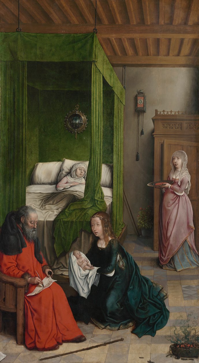 Die Geburt und Namensgebung Johannes des Täufers, 1496-1499 von Juan de Flandes