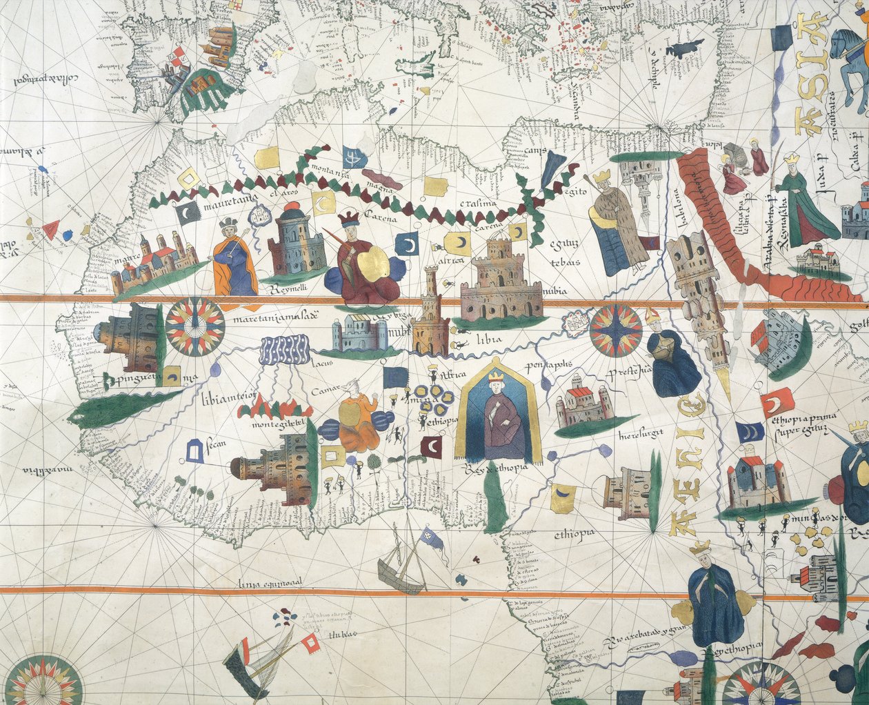 Detail von Afrika und Mittelmeerbecken, von Juan de la Cosa, Seekarte von Juan de la Cosa