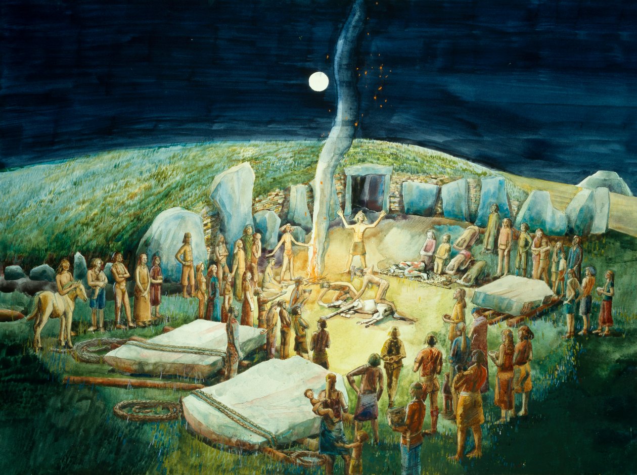 West Kennet Long Barrow, neolithische Rekonstruktion von Judith Dobie
