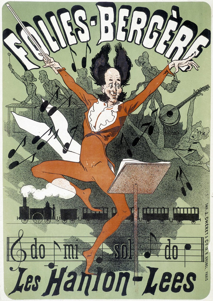 Dirigent, Plakat für Les Hanion Lees im Folies Bergeres (Gravur) von Jules (after) Cheret