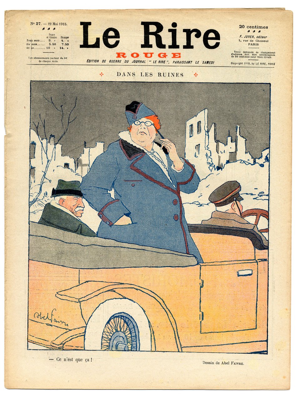 Cover von „The Red Laughter“, Satirisch in Farben von Jules Abel Faivre