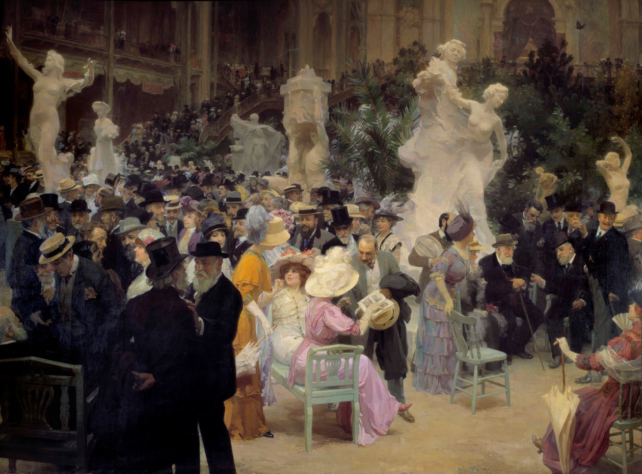 Belle Époque: „Ein Freitag im Salon des artistes français“ Mitglieder der Pariser Bourgeoisie treffen sich zu gesellschaftlichen Anlässen. Detail. Gemälde von Jules Alexandre Grun (1868-1934) 1911 Rouen, Musée des Beaux Arts von Jules Alexandre Gruen or Grun