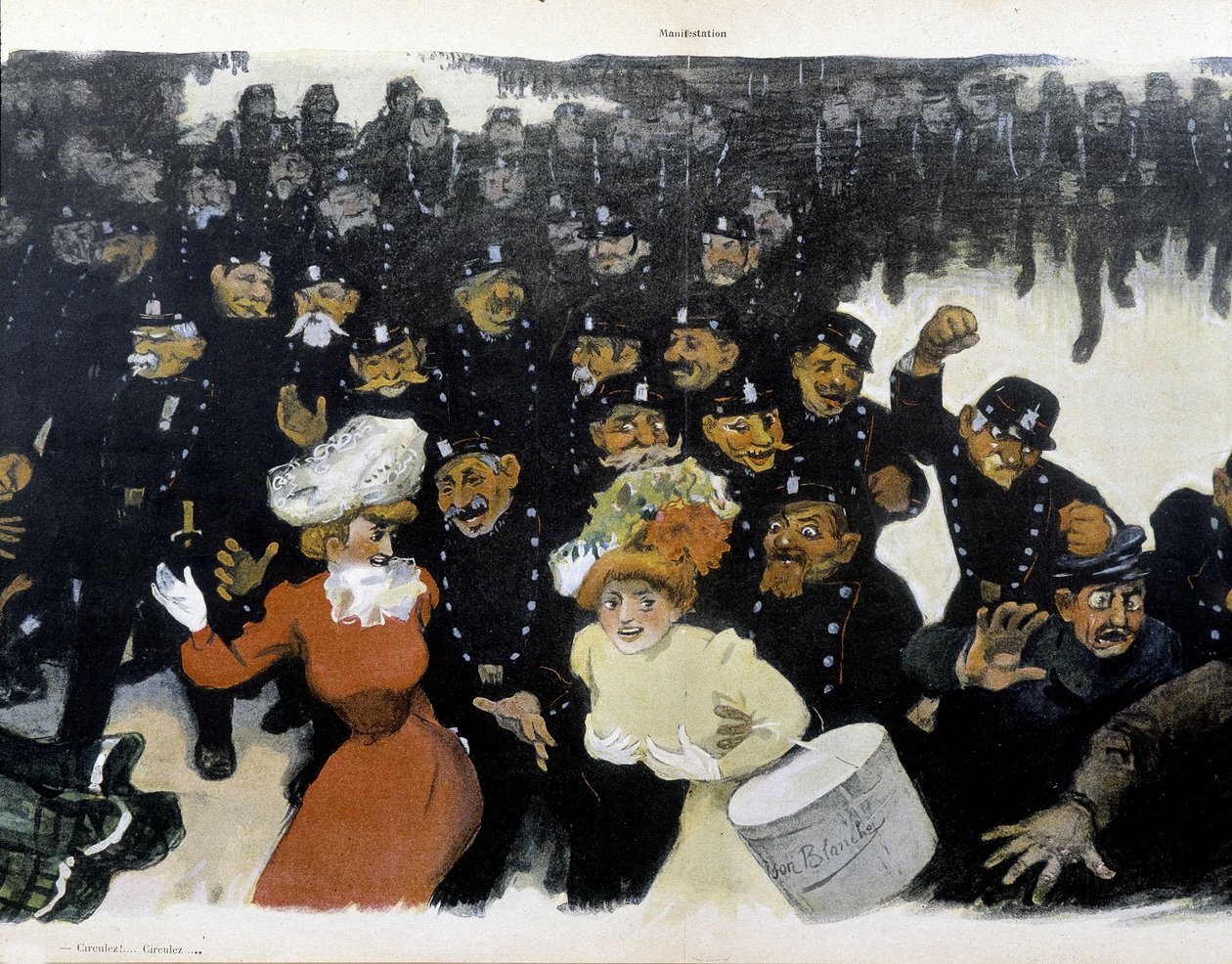 Demonstration um 1901 - Zeichnung von GRÜN von Jules Alexandre Gruen or Grun