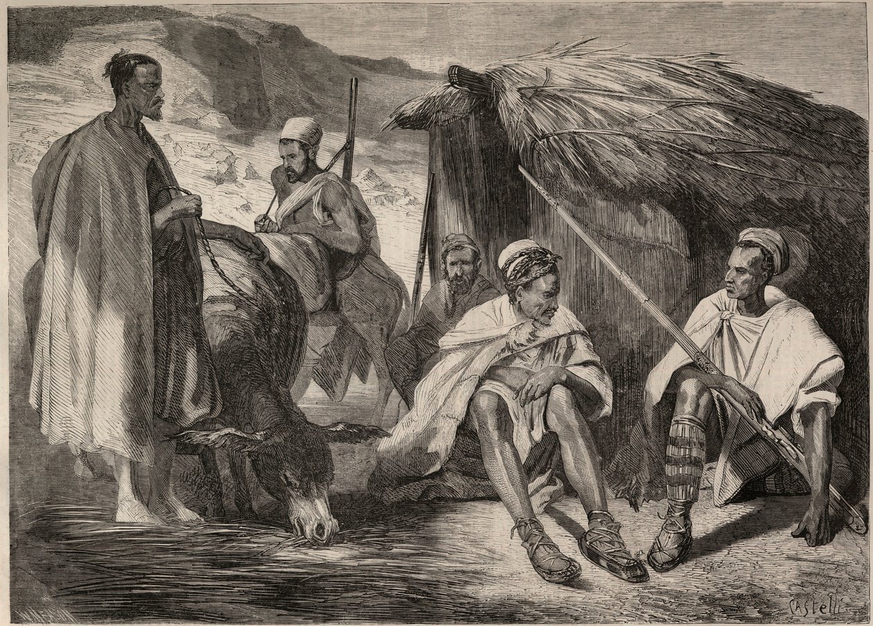 Kabylische Stämme in Algerien im Jahr 1857. Gravur nach der Zeichnung von Jules Rigo. Gravur in „Le Monde illustre“ von 1857. Private Sammlung von Jules Alfred Vincent (after) Rigo
