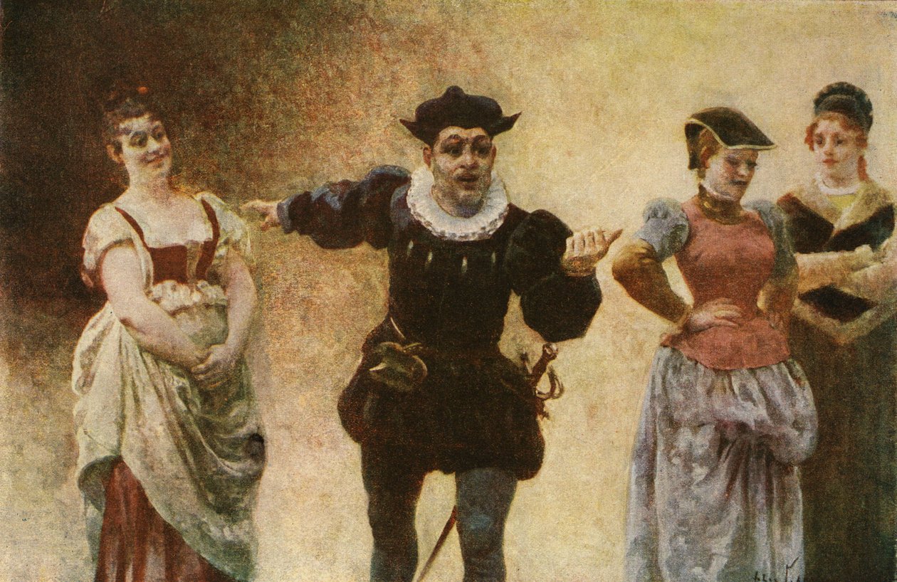 Panurge fordert, dass Frauen keine Halsbedeckungen mehr tragen. Pantagruel. Illustration von Jules Garnier. In „Rabelais et l