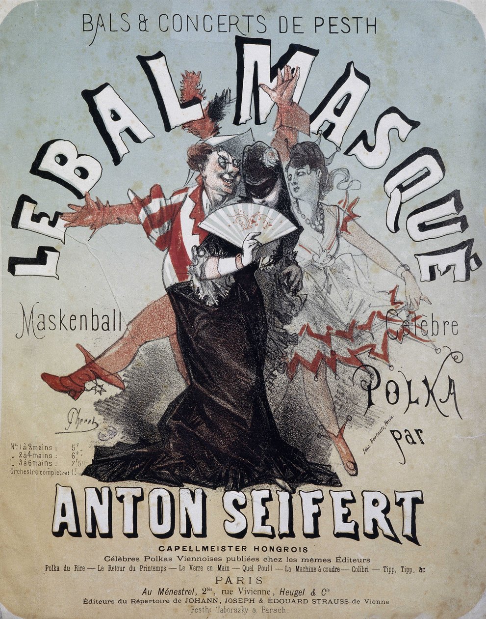 Ball und Konzert von Pesth: der Maskenball (Maskenball, berühmte Polka von Anton Seifert) - Plakat von Jules Cheret von Jules Cheret