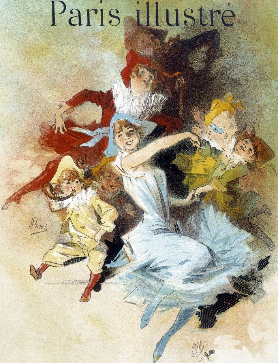 Maskenball. Zeichnung von Cherret (spätes 19. Jahrhundert) für den Karneval in der Zeitung „Paris illustriert“ von Jules Cheret