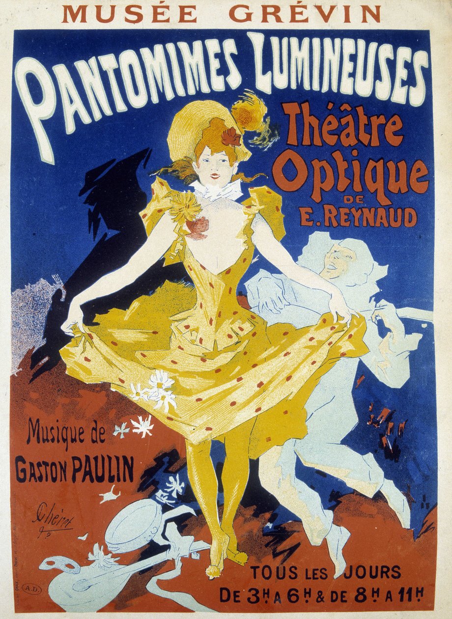 Tänzer und Musiker - Plakat für die leuchtenden Pantomimen von Reynaud und Paulin im Grévin-Museum von Jules Chéret, Ende des 19. Jahrhunderts von Jules Cheret