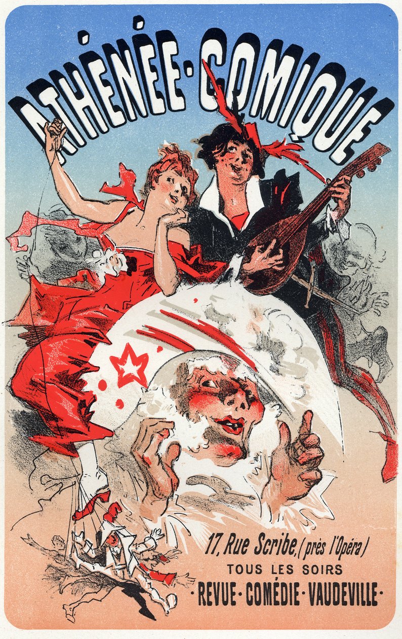 Unterhaltung. Das Athenee Comique, Theater in Paris. Plakat von Jules Cheret, Frankreich, ca. 1870-80 von Jules Cheret