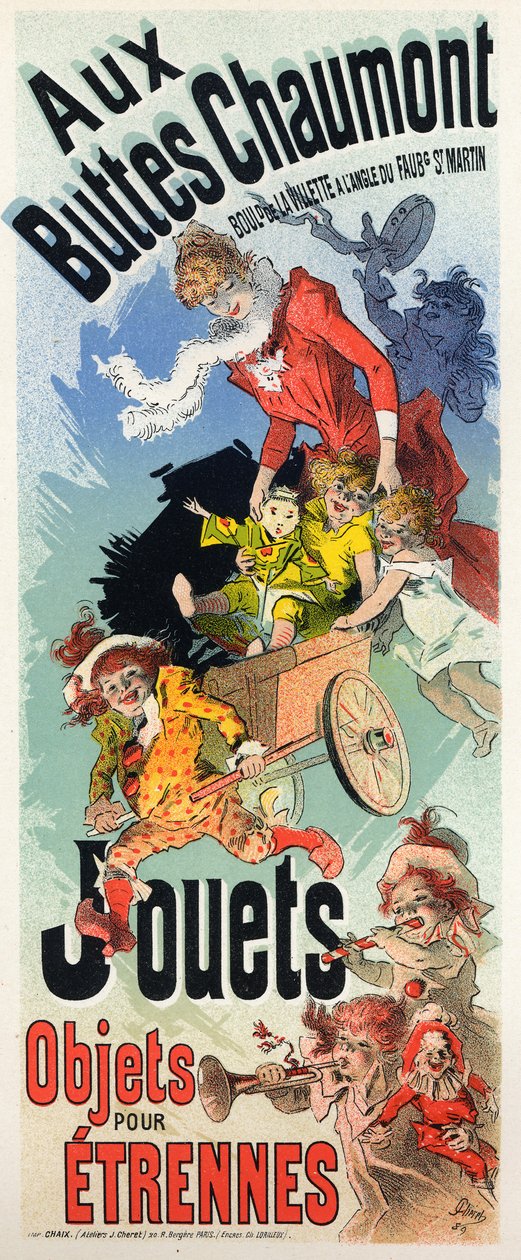 Lebensstil. Der Spielzeugladen Buttes Chaumont. Plakat von Jules Cheret, Frankreich, ca. 1890 von Jules Cheret