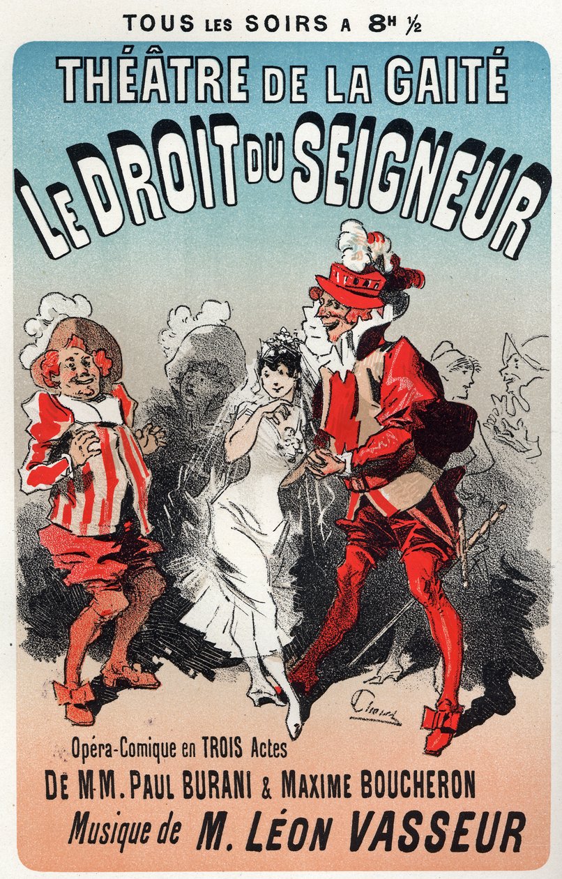 Musik. Herrschaft des Herrn, Operette von Leon Vasseur. Plakat von Jules Cheret für die erste Aufführung im Théâtre de la Gaîté, Paris, Frankreich von Jules Cheret