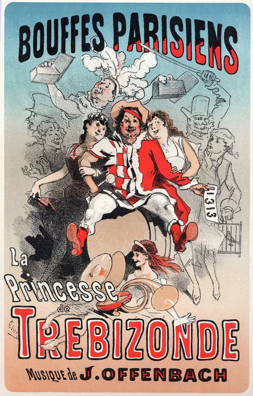 Musik. Die Prinzessin von Trapezunt, Operette von Jacques Offenbach. Plakat von Jules Cheret für die erste Aufführung der Bouffes Parisiens, Paris, Frankreich von Jules Cheret