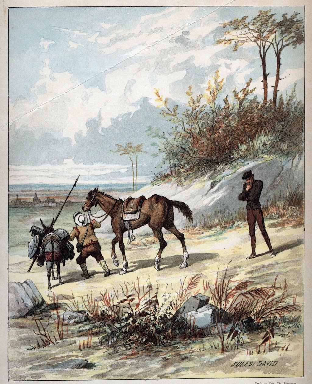 Don Quijote und Sancho Panza - Illustration von Jules David (1808-1892) aus „Geschichte von Don Quijote“ von Miguel de Cervantes Saavedra (1547-1616) von Jules David
